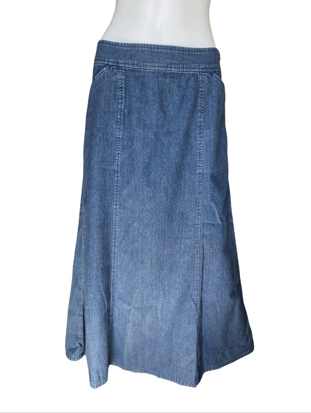 Vintage Pendleton Midi Skirt Blue Denim Pockets Modest Cotton Womens Size 10